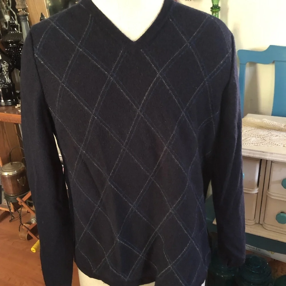 Blue Argyle Wool Sweater